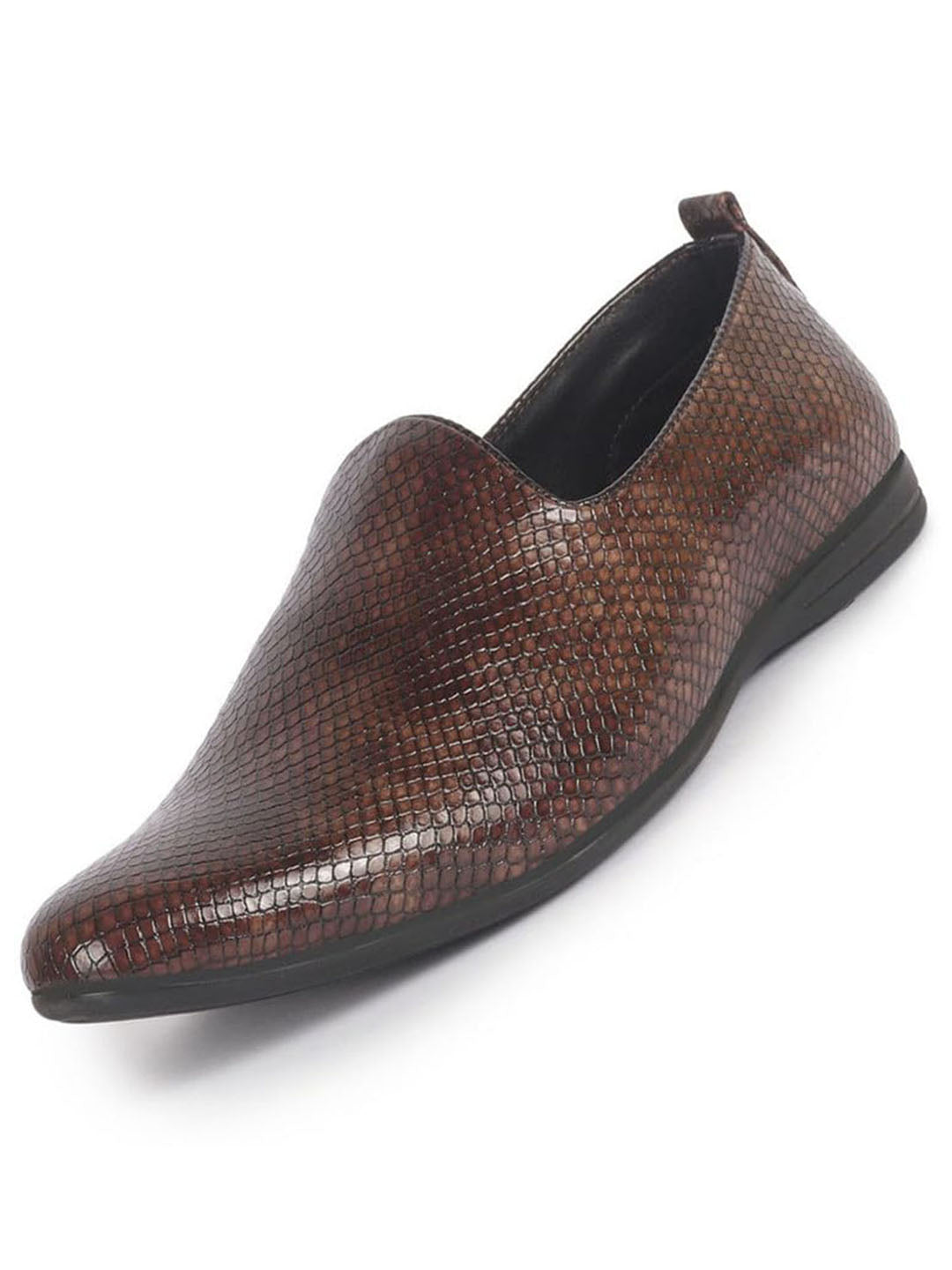 Men Brown Textured Ethnic Round Toe Juttis and Mojaris for Wedding|Party Slip-On|Traditional Kurtas Shoes|Festive Shoes