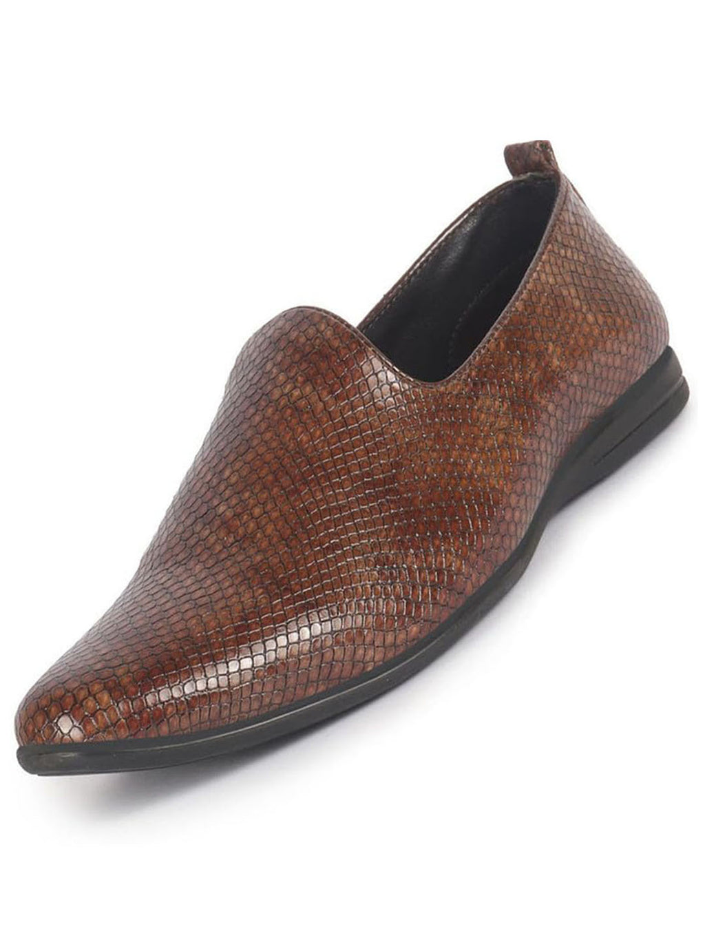 men tan textured ethnic round toe juttis and mojaris for wedding|party slip-on|traditional kurtas shoes|festive shoes