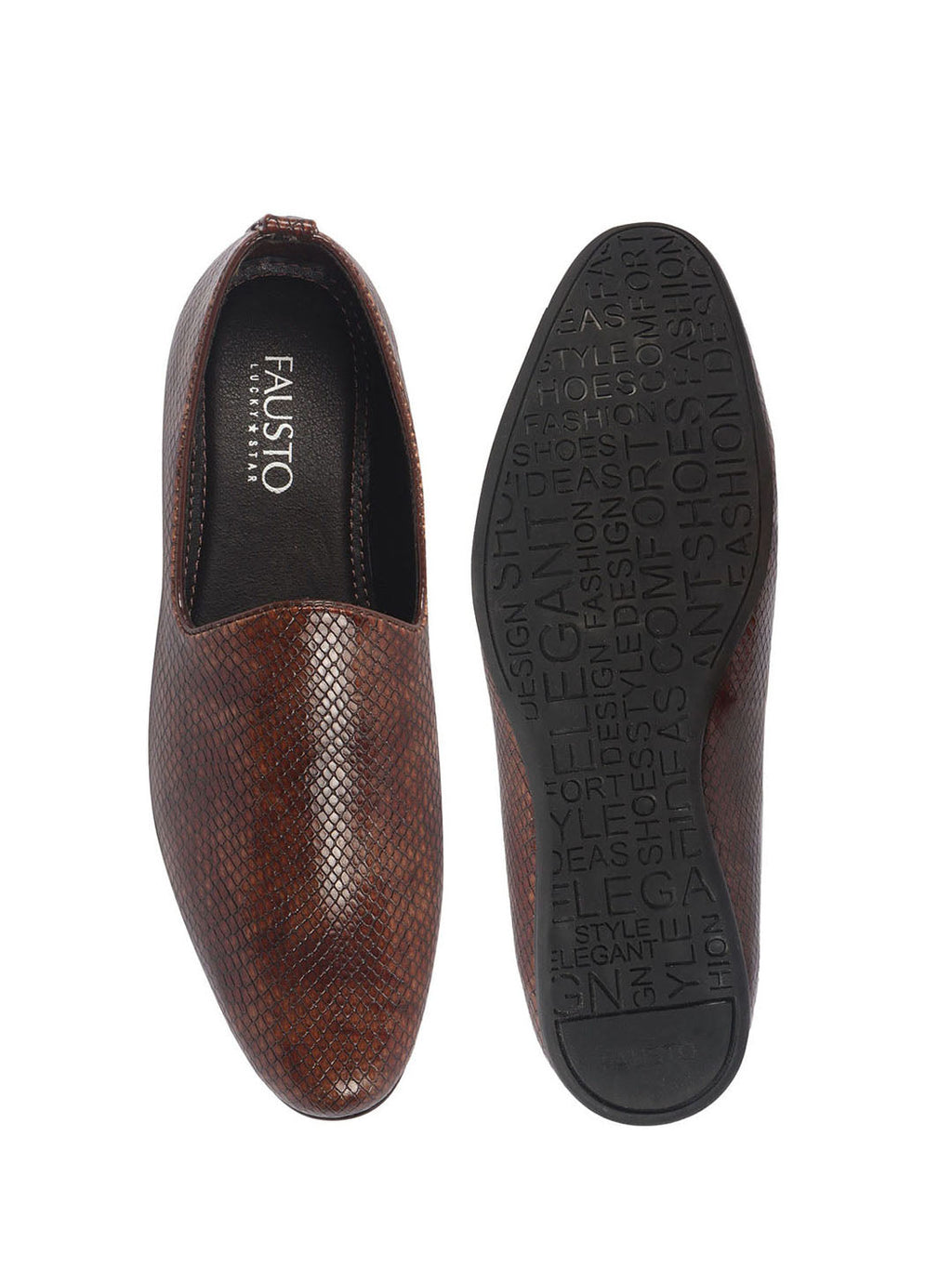 men tan textured ethnic round toe juttis and mojaris for wedding|party slip-on|traditional kurtas shoes|festive shoes