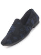 Men Blue Floral Print Velvet Ethnic Sip On Loafer for Party|Slip On Shoes|Festive Shoes|Kurta Slip On Shoes