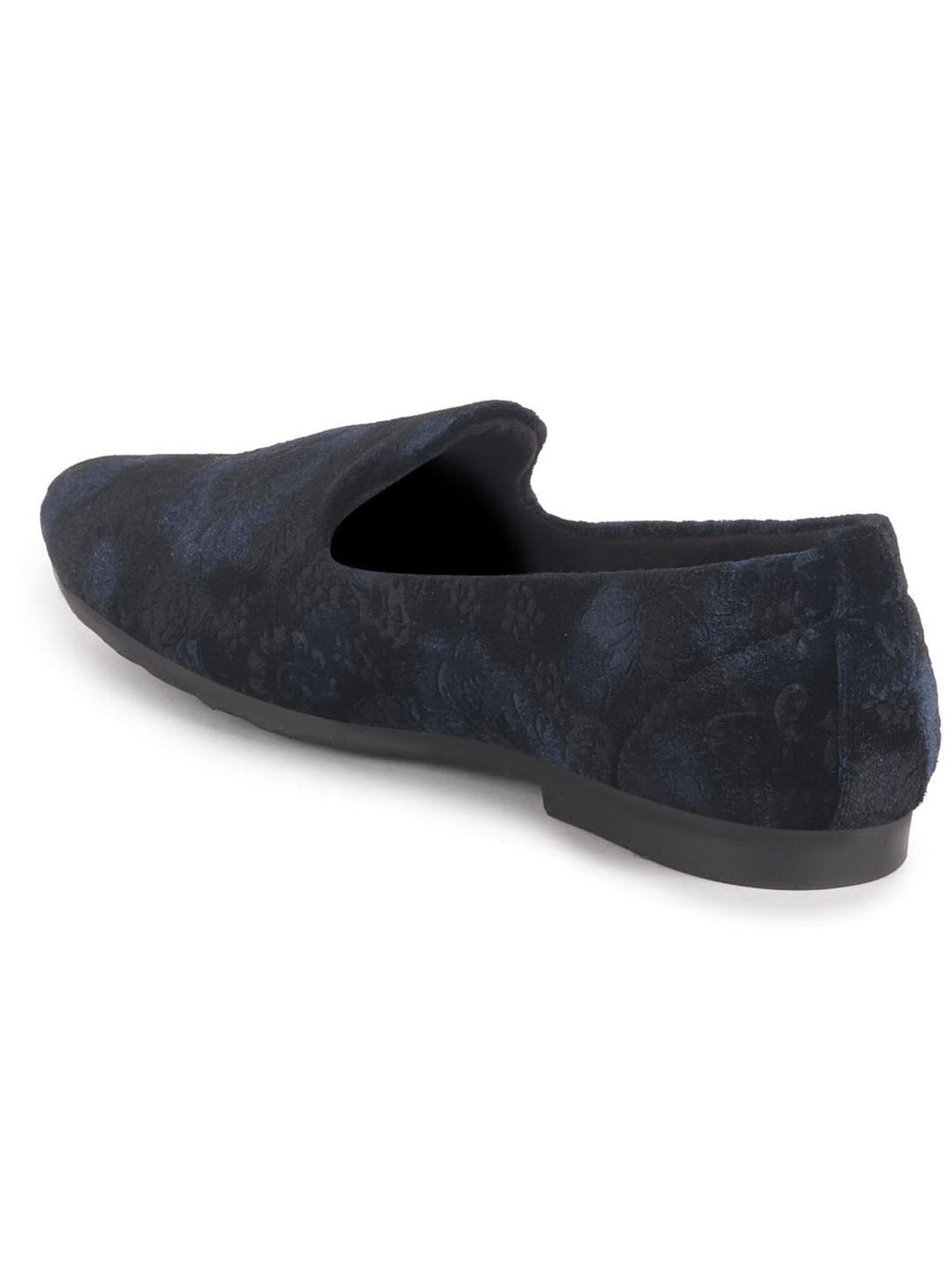 men blue floral print velvet ethnic sip on loafer for party|slip on shoes|festive shoes|kurta slip on shoes