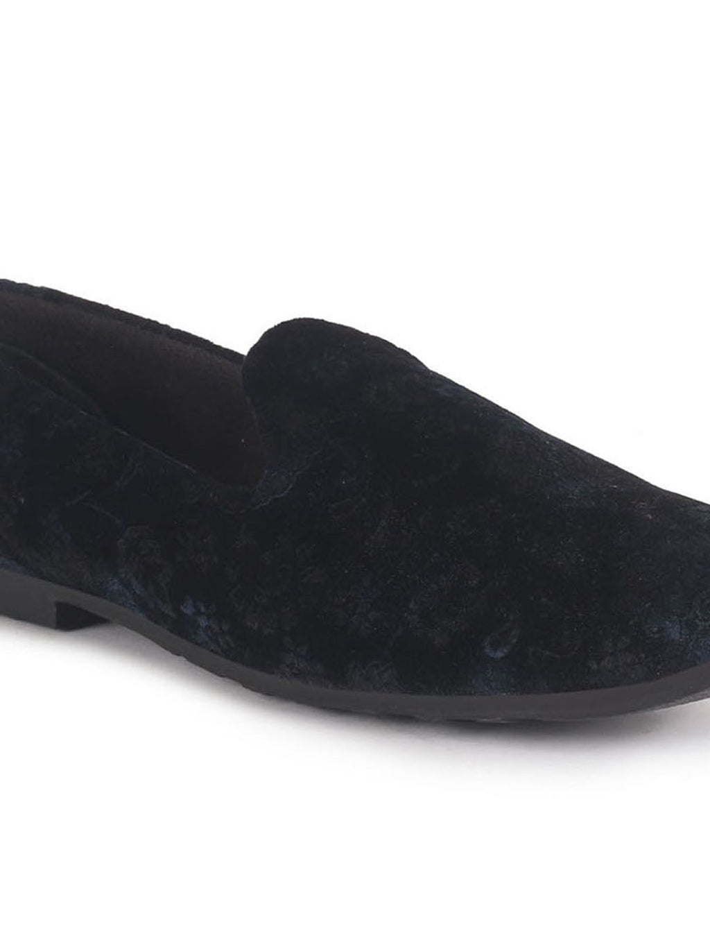 men blue floral print velvet ethnic sip on loafer for party|slip on shoes|festive shoes|kurta slip on shoes