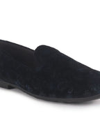 men blue floral print velvet ethnic sip on loafer for party|slip on shoes|festive shoes|kurta slip on shoes