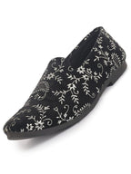 Men Black Floral Embroidered Velvet Ethnic Sip On Loafers for Wedding|Slip On Shoes|Festive Kurta Slip On Shoes