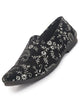 Men Black Floral Embroidered Velvet Ethnic Sip On Loafers for Wedding|Slip On Shoes|Festive Kurta Slip On Shoes