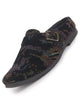 Men Black Abstract Print Back Open Velvet Ethnic Kurta Shoes Mojaris with Side Adjustable Strap|Festive Shoes Slip On