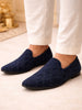 Men Navy Blue Shimmering Velvet Ethnic Juttis and Mojaris for Wedding|Slip On Shoes|Festive Kurta Slip On Shoes