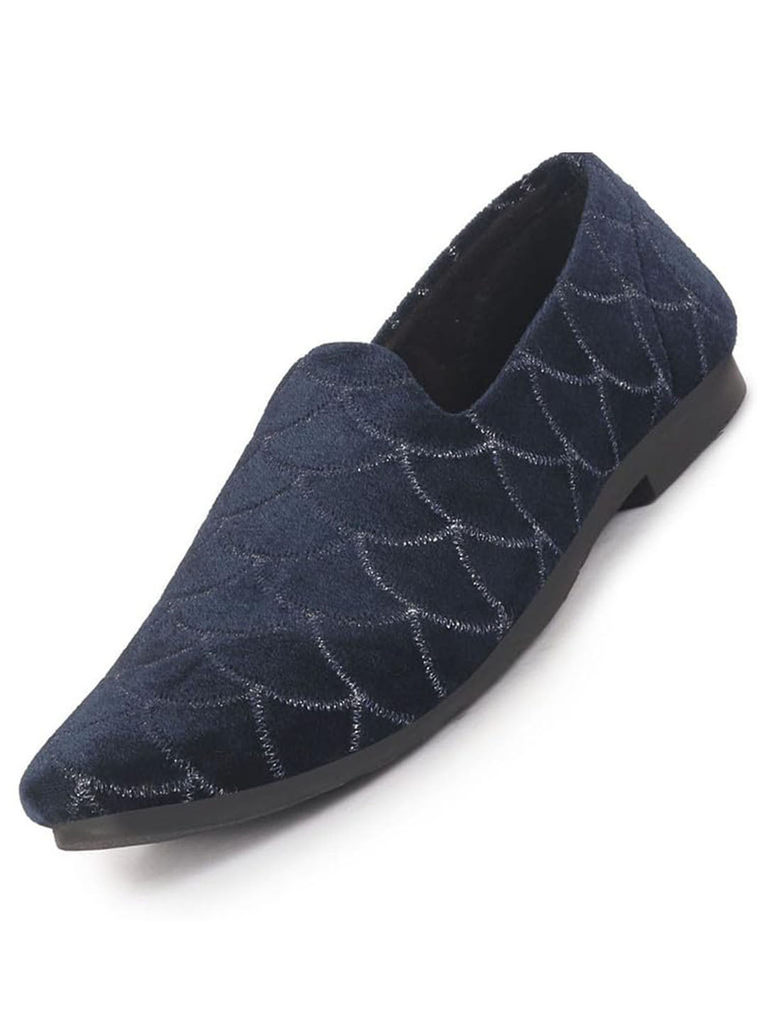 Men Navy Blue Shimmering Velvet Ethnic Juttis and Mojaris for Wedding|Slip On Shoes|Festive Kurta Slip On Shoes
