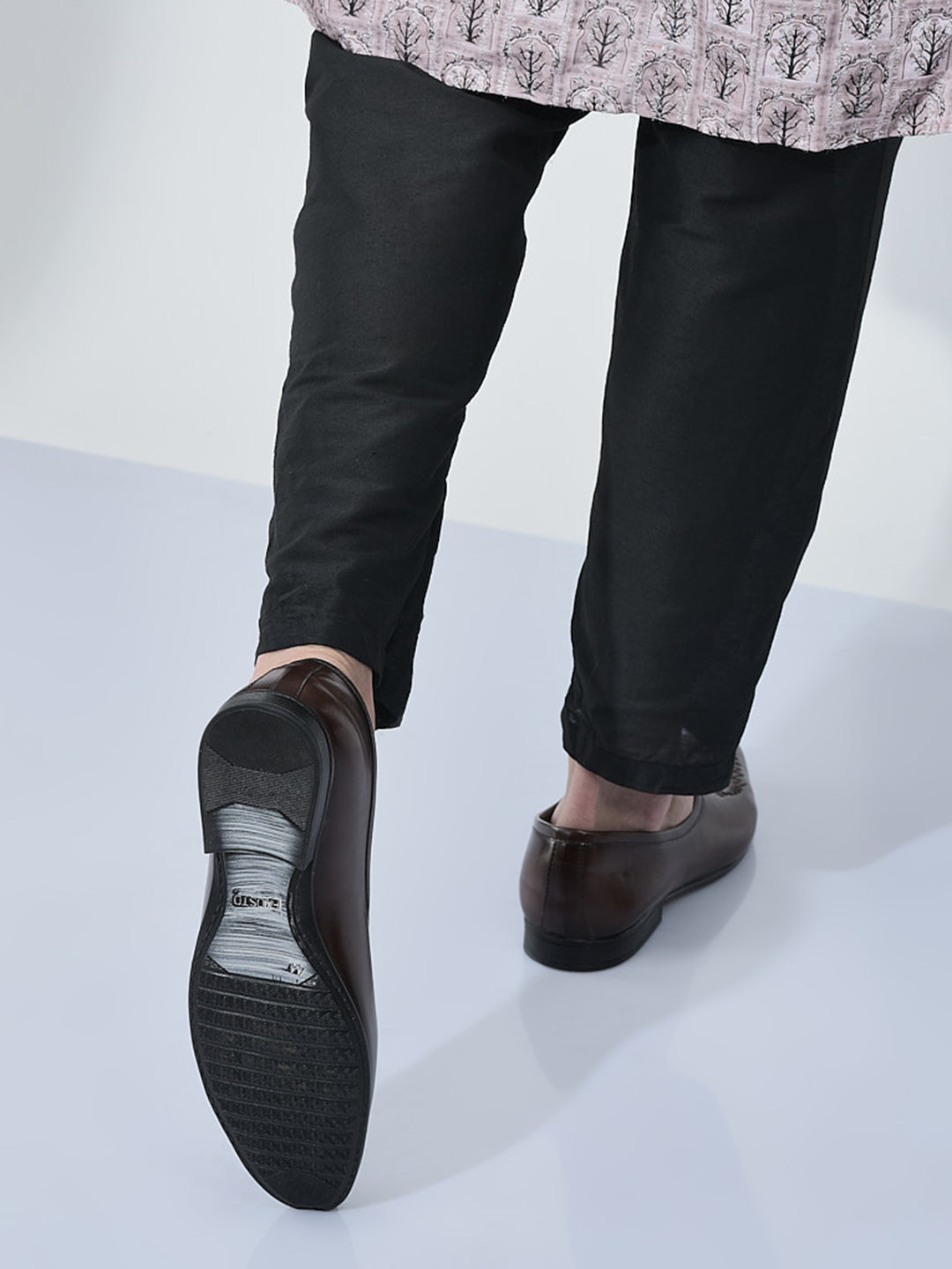 Men Brown Embroidery Traditional Wedding Slip On Ethnic Juttis and Mojaris|Party Slip On Evening Shoes|Striped Mojaris