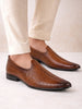 Men Tan Textured Ethnic Round Toe Juttis and Mojaris for Wedding|Festive Slip-On For Kurtas|Pathani Kurta Slip On Shoes