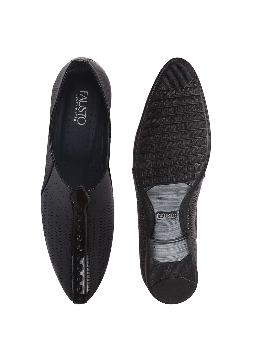 Men Black Textured Ethnic Round Toe Juttis and Mojaris for Wedding|Party Slip-On|Traditional Kurtas Shoes|Festive Shoes