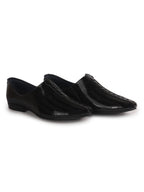 Men Black Textured Ethnic Round Toe Juttis and Mojaris for Wedding|Party Slip-On|Traditional Kurtas Shoes|Festive Shoes
