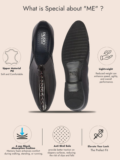Men Brown Textured Ethnic Round Toe Juttis and Mojaris for Wedding|Party Slip-On|Traditional Kurtas Shoes|Festive Shoes