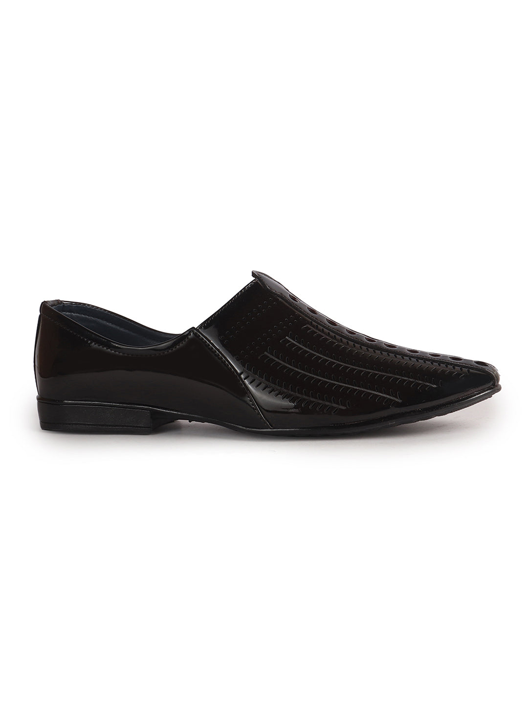 Men Brown Textured Ethnic Round Toe Juttis and Mojaris for Wedding|Party Slip-On|Traditional Kurtas Shoes|Festive Shoes