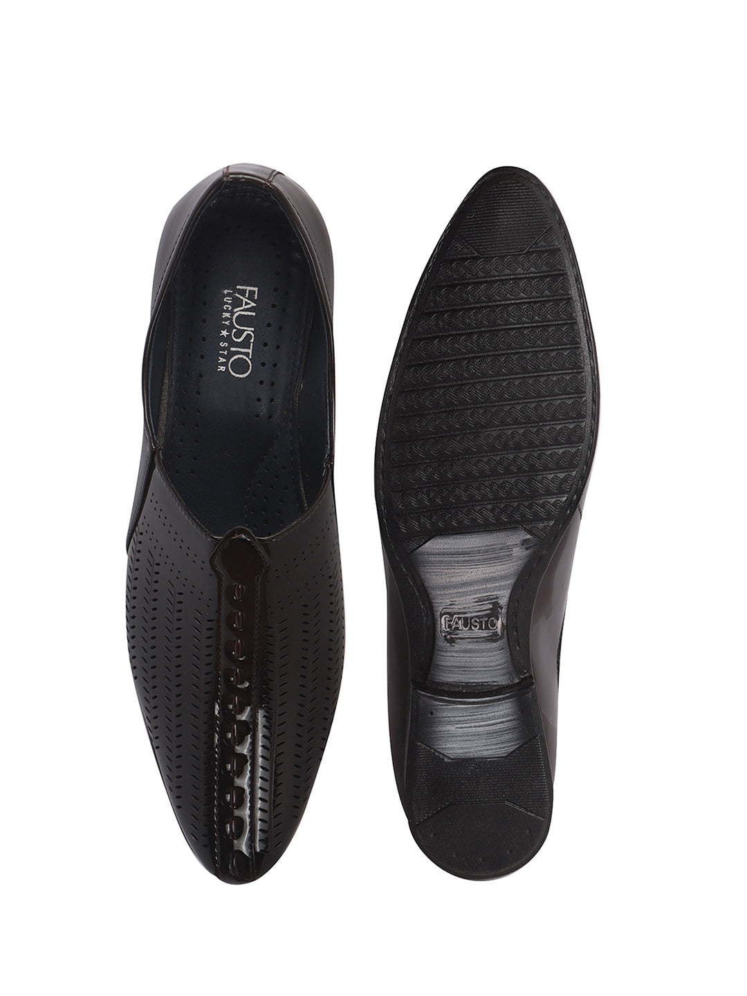 Men Brown Textured Ethnic Round Toe Juttis and Mojaris for Wedding|Party Slip-On|Traditional Kurtas Shoes|Festive Shoes