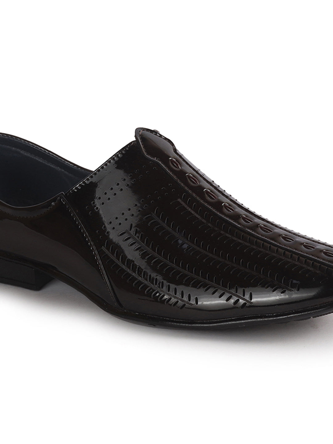Men Brown Textured Ethnic Round Toe Juttis and Mojaris for Wedding|Party Slip-On|Traditional Kurtas Shoes|Festive Shoes