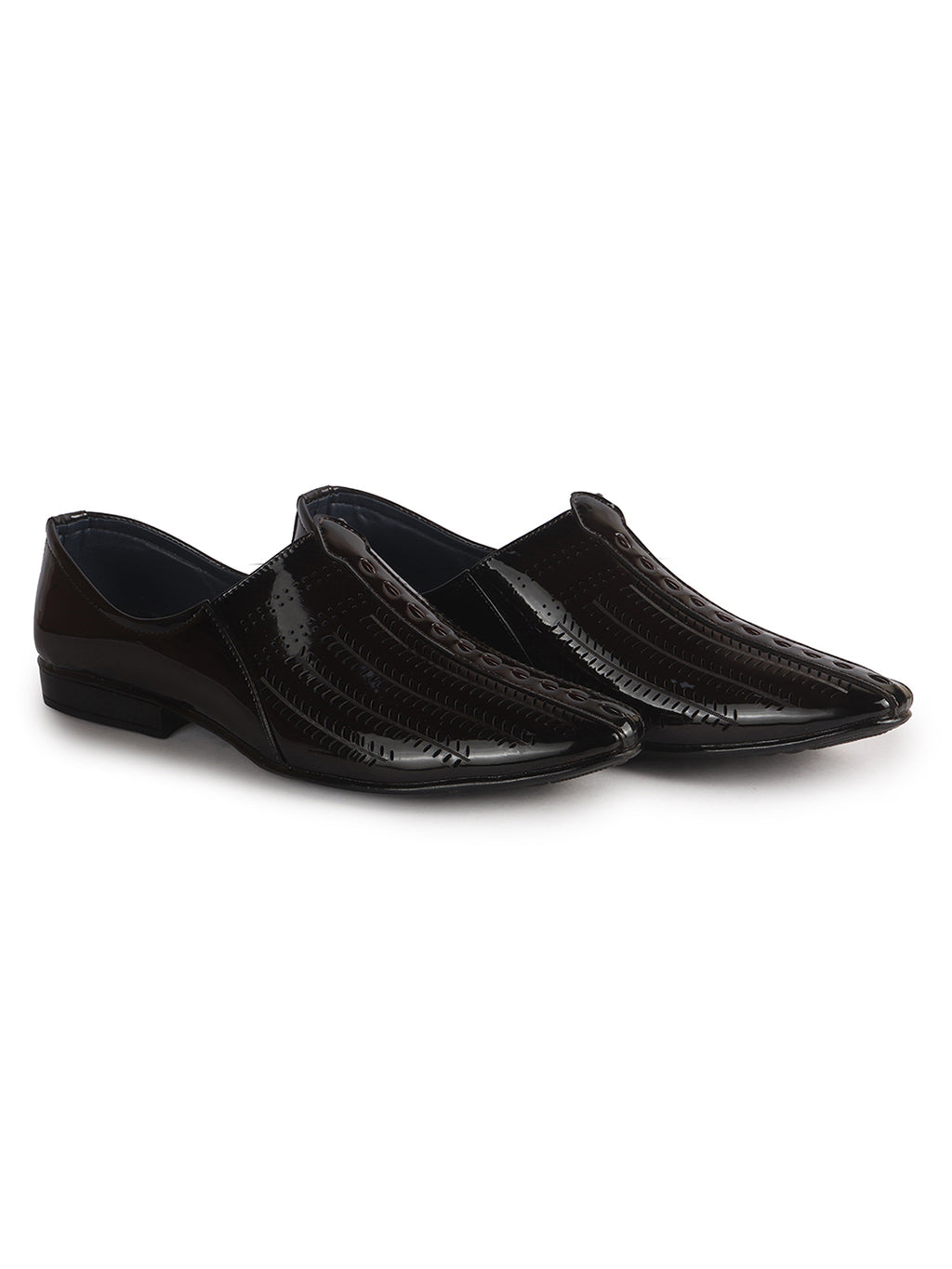 Men Brown Textured Ethnic Round Toe Juttis and Mojaris for Wedding|Party Slip-On|Traditional Kurtas Shoes|Festive Shoes