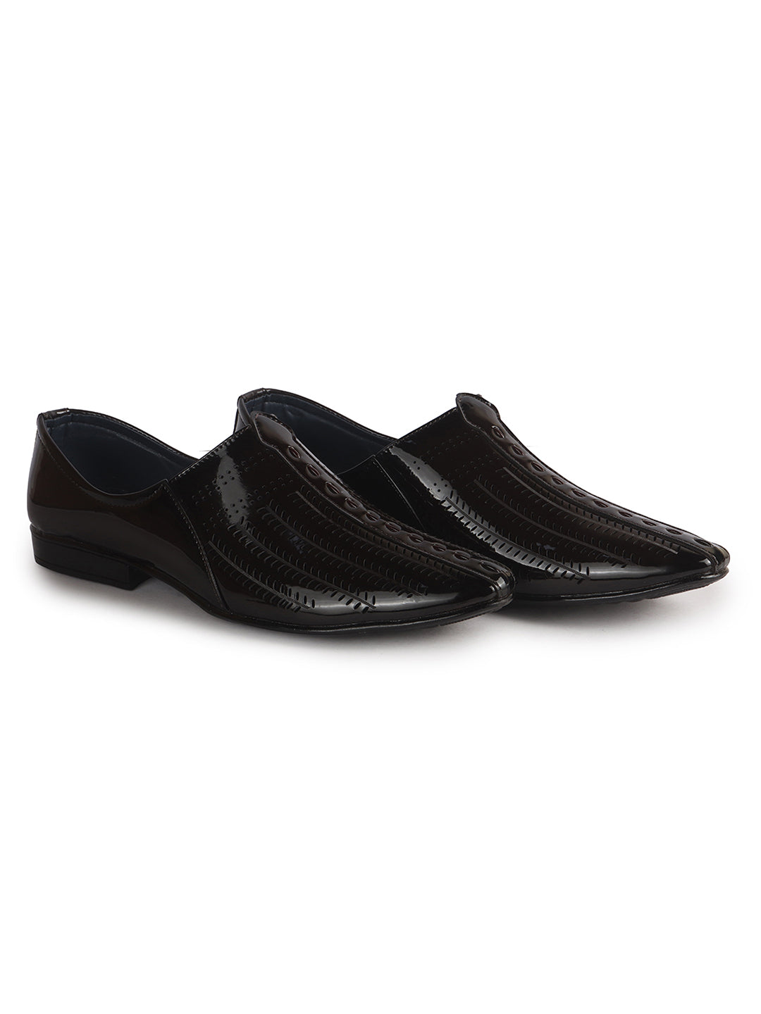 Men Brown Textured Ethnic Round Toe Juttis and Mojaris for Wedding|Party Slip-On|Traditional Kurtas Shoes|Festive Shoes