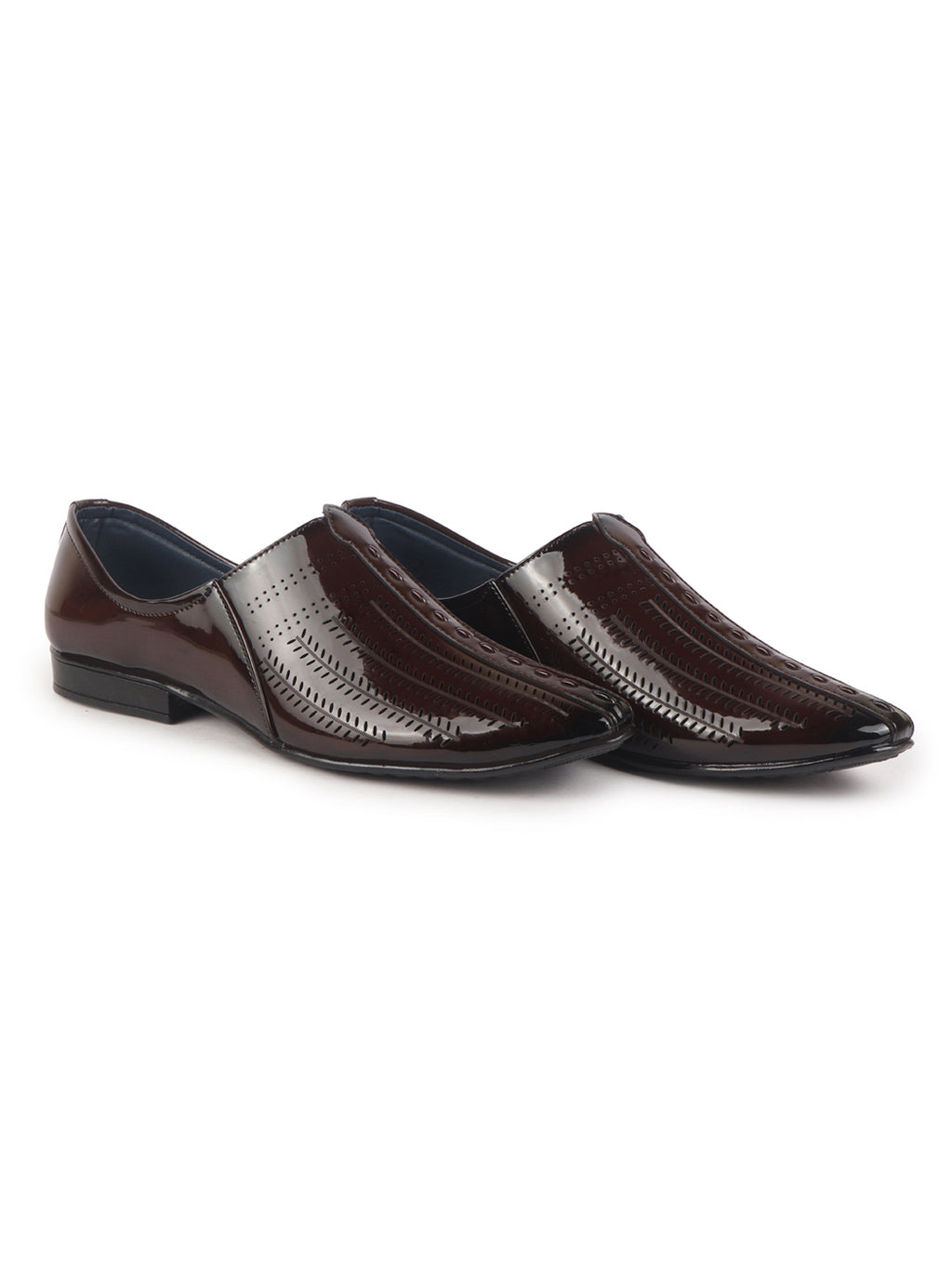 Men Tan Textured Ethnic Round Toe Juttis and Mojaris for Wedding|Party Slip-On|Traditional Kurtas Shoes|Festive Shoes