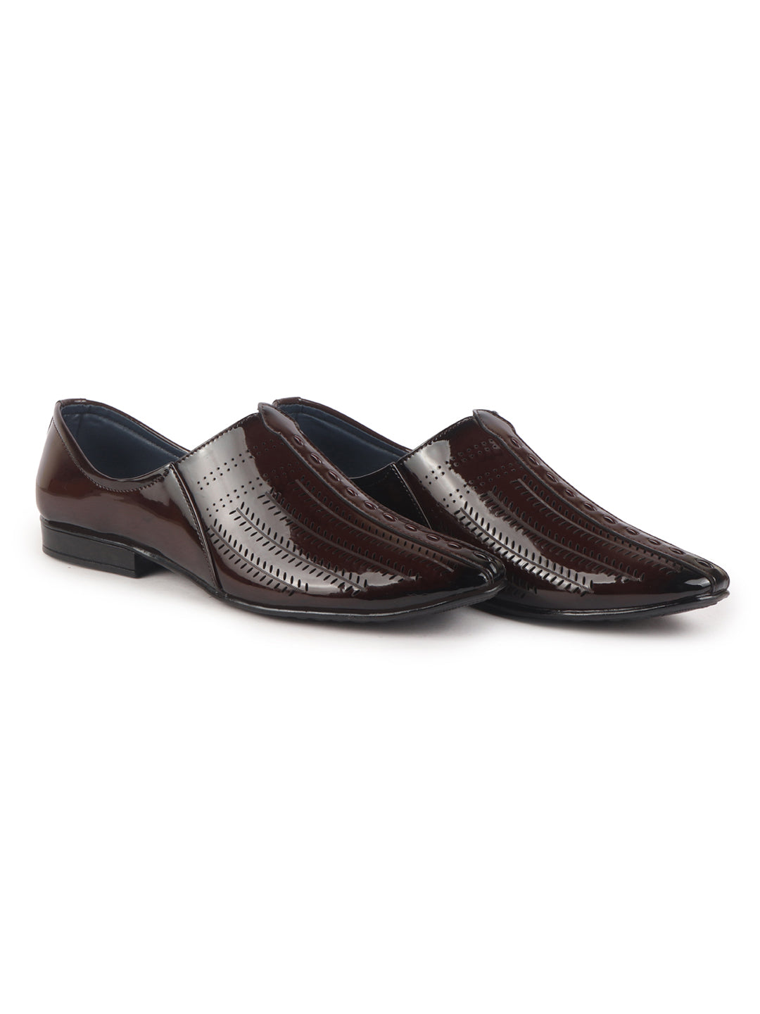 Men Tan Textured Ethnic Round Toe Juttis and Mojaris for Wedding|Party Slip-On|Traditional Kurtas Shoes|Festive Shoes