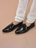Men Black Patent Leather Breathable Traditional Wedding Slip On Ethnic Juttis and Mojaris|Party Slip On Evening Shoes|Striped Mojaris