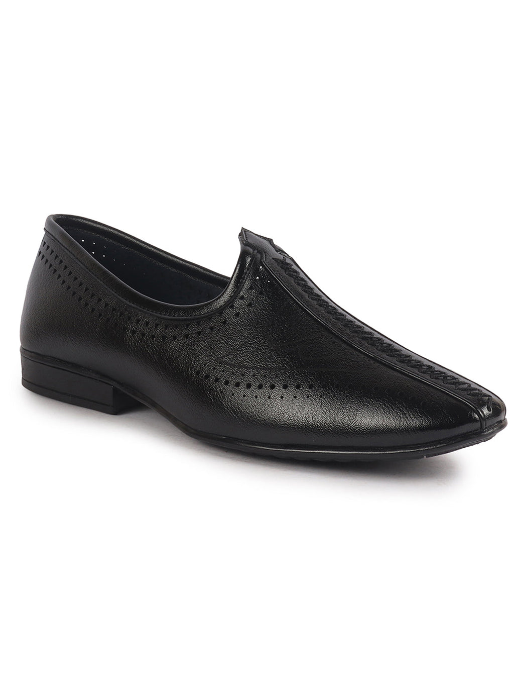 Men Black Breathable Slip On Ethnic Juttis and Mojaris for Wedding|Party Slip On Evening Shoes|Traditional Striped Mojaris
