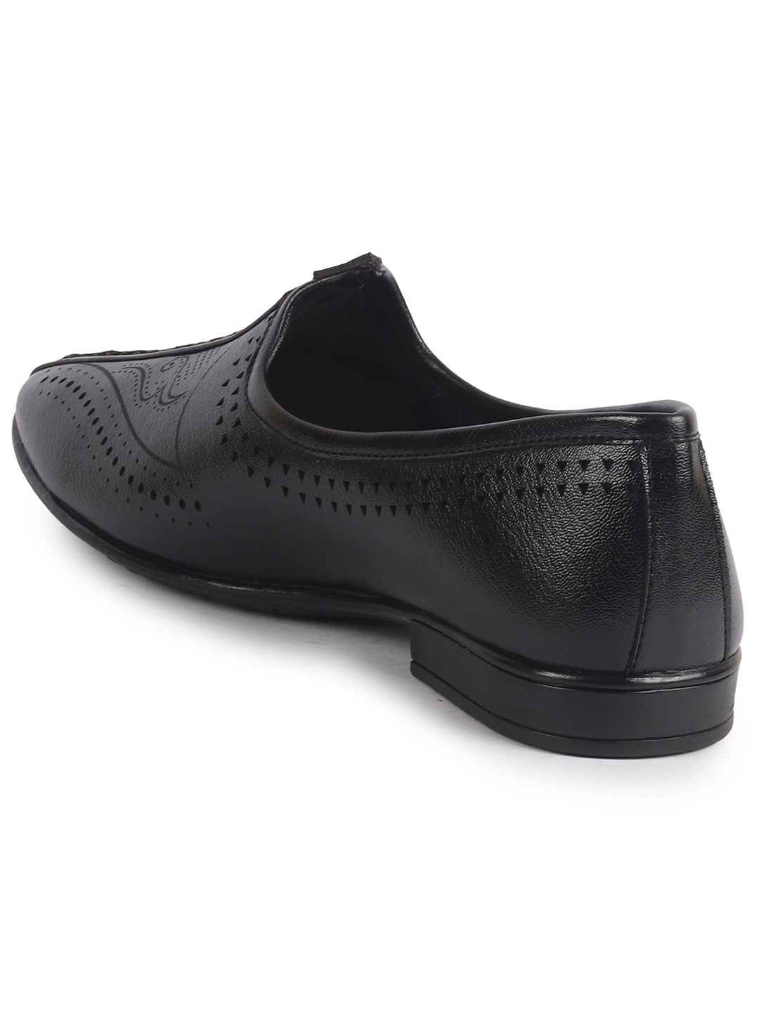 Men Black Breathable Slip On Ethnic Juttis and Mojaris for Wedding|Party Slip On Evening Shoes|Traditional Striped Mojaris