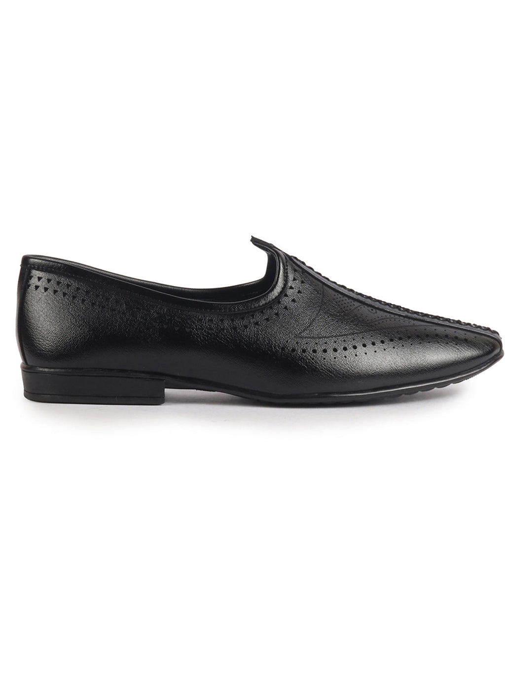 Men Black Breathable Slip On Ethnic Juttis and Mojaris for Wedding|Party Slip On Evening Shoes|Traditional Striped Mojaris