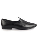 Men Black Breathable Slip On Ethnic Juttis and Mojaris for Wedding|Party Slip On Evening Shoes|Traditional Striped Mojaris