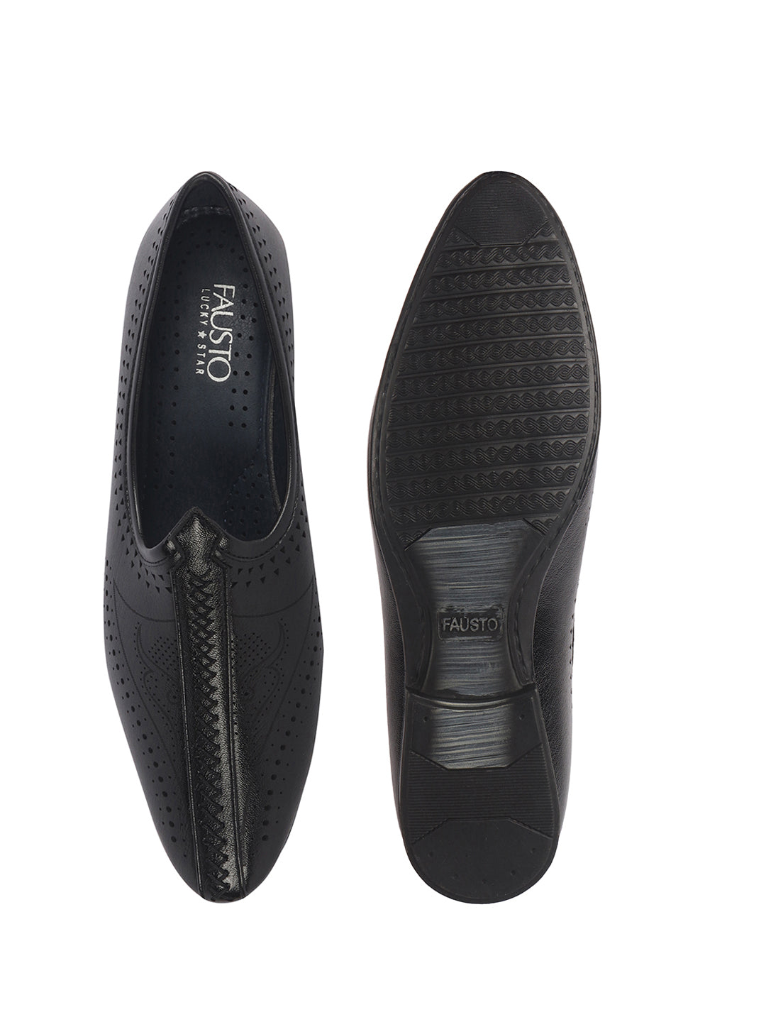 Men Black Breathable Slip On Ethnic Juttis and Mojaris for Wedding|Party Slip On Evening Shoes|Traditional Striped Mojaris