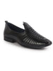 Men Black Laser Cut Knitted Ethnic Slip On Juttis and Mojaris for Wedding|Party Slip-On|Traditional Kurtas Shoes|Flexible Rubber Sole