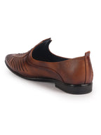 Men Tan Laser Cut Knitted Ethnic Slip On Juttis and Mojaris for Wedding|Party Slip-On|Traditional Kurtas Shoes|Flexible Rubber Sole