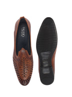 Men Tan Laser Cut Knitted Ethnic Slip On Juttis and Mojaris for Wedding|Party Slip-On|Traditional Kurtas Shoes|Flexible Rubber Sole