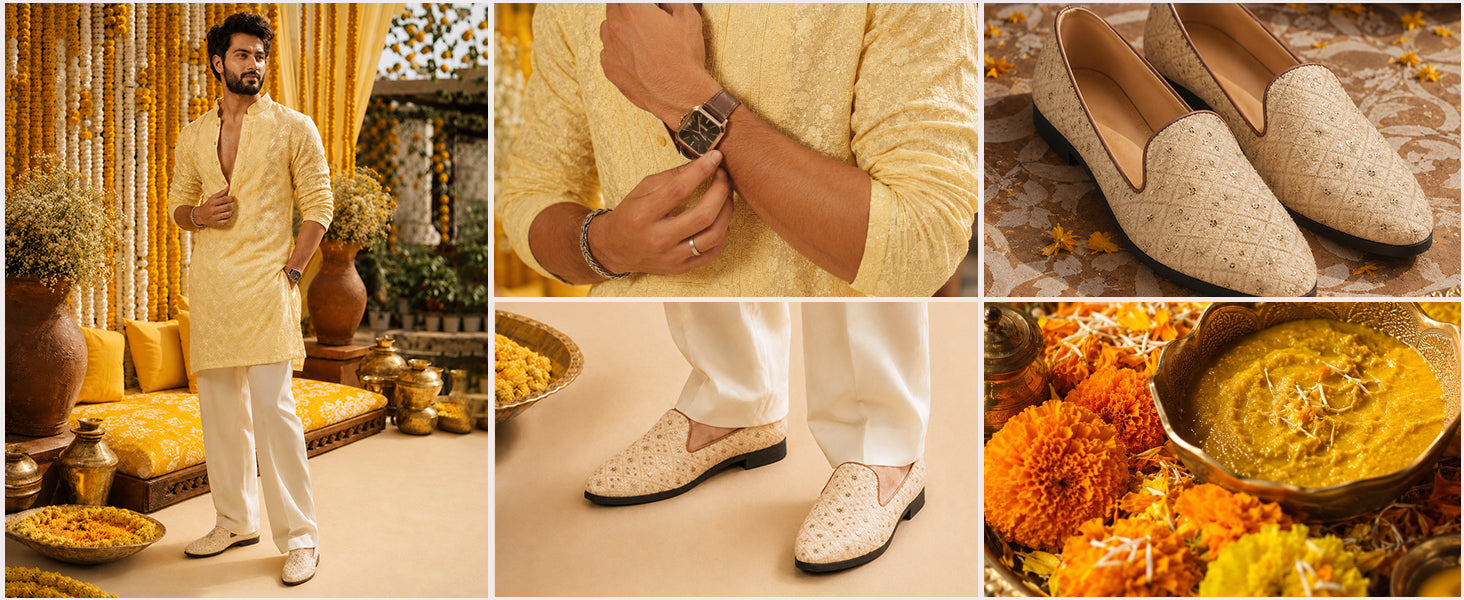 Men Cream Ethnic Velvet Sequin Embroidered Prom Slip On Juttis and Mojaris for Wedding|Party Slip-On|Traditional Kurtas Shoes|Festive Slip On Shoes