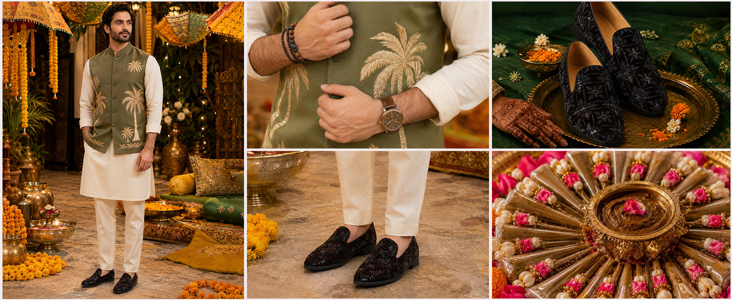 Men Cream Ethnic Velvet Sequin Embroidered Prom Slip On Juttis and Mojaris for Wedding|Party Slip-On|Traditional Kurtas Shoes|Festive Slip On Shoes