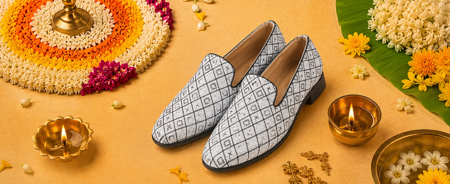 Men Cream Ethnic Velvet Sequin Embroidered Prom Slip On Juttis and Mojaris for Wedding|Party Slip-On|Traditional Kurtas Shoes|Festive Slip On Shoes