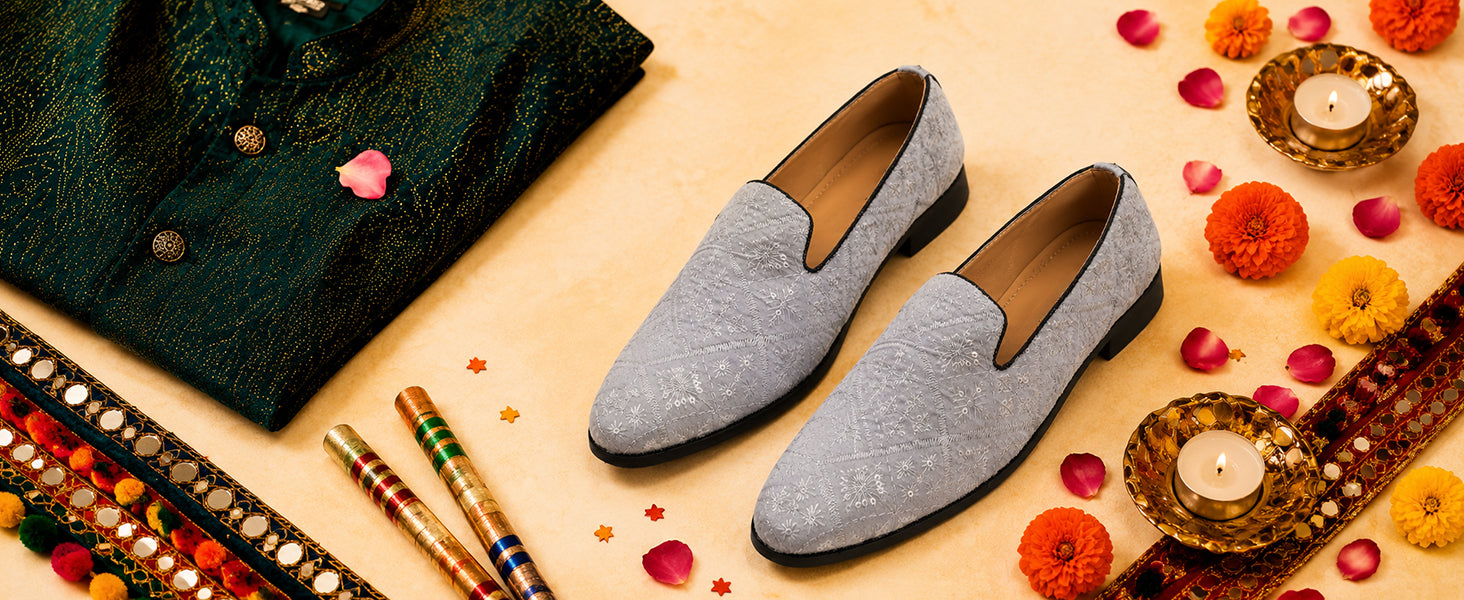 Men Cream Ethnic Velvet Sequin Embroidered Prom Slip On Juttis and Mojaris for Wedding|Party Slip-On|Traditional Kurtas Shoes|Festive Slip On Shoes