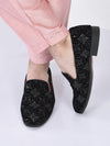men black ethnic velvet sequin embroidered slip on juttis and mojaris for wedding|party slip-on|traditional kurtas shoes|prom slip on shoes