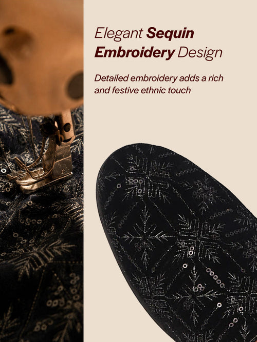 men black ethnic velvet sequin embroidered slip on juttis and mojaris for wedding|party slip-on|traditional kurtas shoes|prom slip on shoes