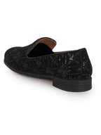 Men Black Ethnic Velvet Sequin Embroidered Slip On Juttis and Mojaris for Wedding|Party Slip-On|Traditional Kurtas Shoes|Prom Slip On Shoes