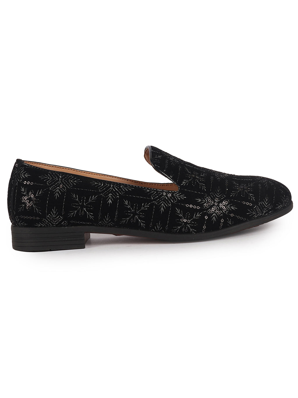 Men Black Ethnic Velvet Sequin Embroidered Slip On Juttis and Mojaris for Wedding|Party Slip-On|Traditional Kurtas Shoes|Prom Slip On Shoes