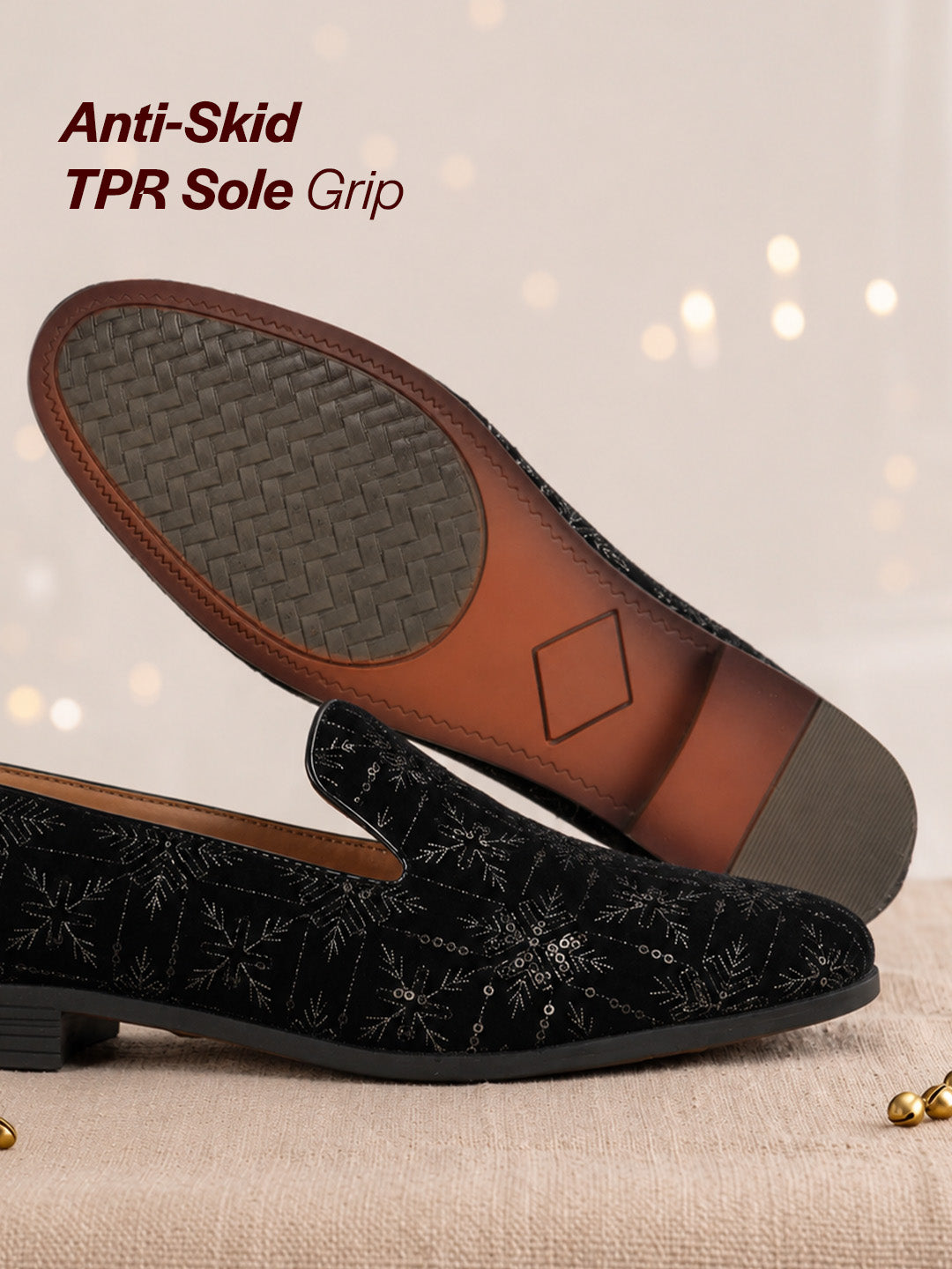 men black ethnic velvet sequin embroidered slip on juttis and mojaris for wedding|party slip-on|traditional kurtas shoes|prom slip on shoes