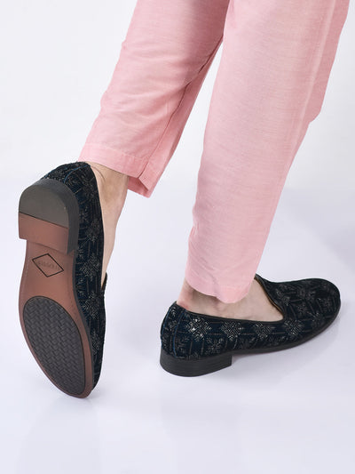 men blue ethnic velvet sequin embroidered prom slip on juttis and mojaris for wedding|party slip-on|traditional kurtas shoes|festive slip on shoes