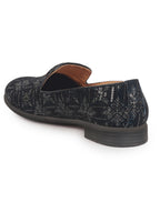Men Blue Ethnic Velvet Sequin Embroidered Prom Slip On Juttis and Mojaris for Wedding|Party Slip-On|Traditional Kurtas Shoes|Festive Slip On Shoes