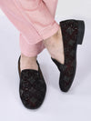 men cherry ethnic velvet sequin embroidered prom slip on juttis and mojaris for wedding|party slip-on|traditional kurtas shoes|festive slip on shoes