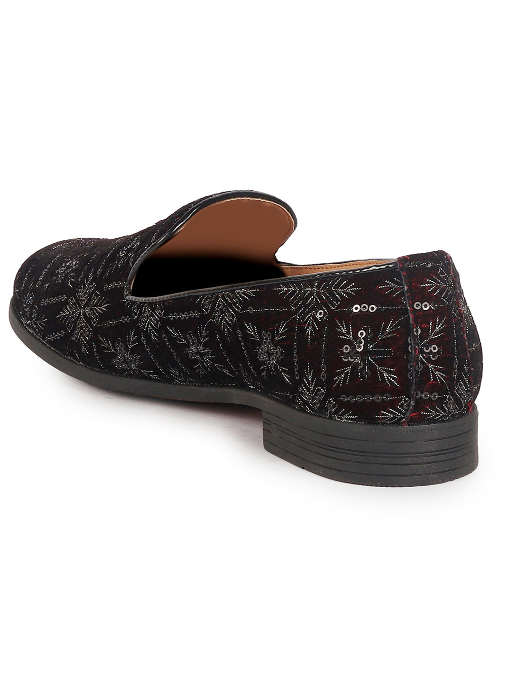 Men Cherry Ethnic Velvet Sequin Embroidered Prom Slip On Juttis and Mojaris for Wedding|Party Slip-On|Traditional Kurtas Shoes|Festive Slip On Shoes