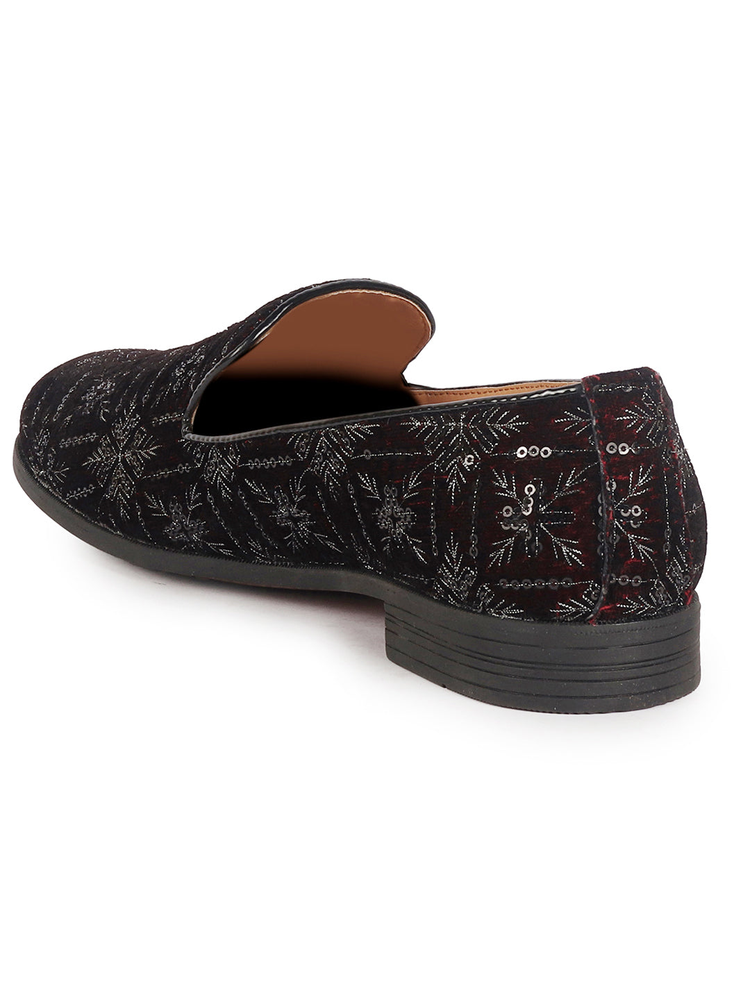 Men Cherry Ethnic Velvet Sequin Embroidered Prom Slip On Juttis and Mojaris for Wedding|Party Slip-On|Traditional Kurtas Shoes|Festive Slip On Shoes