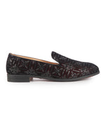 Men Cherry Ethnic Velvet Sequin Embroidered Prom Slip On Juttis and Mojaris for Wedding|Party Slip-On|Traditional Kurtas Shoes|Festive Slip On Shoes