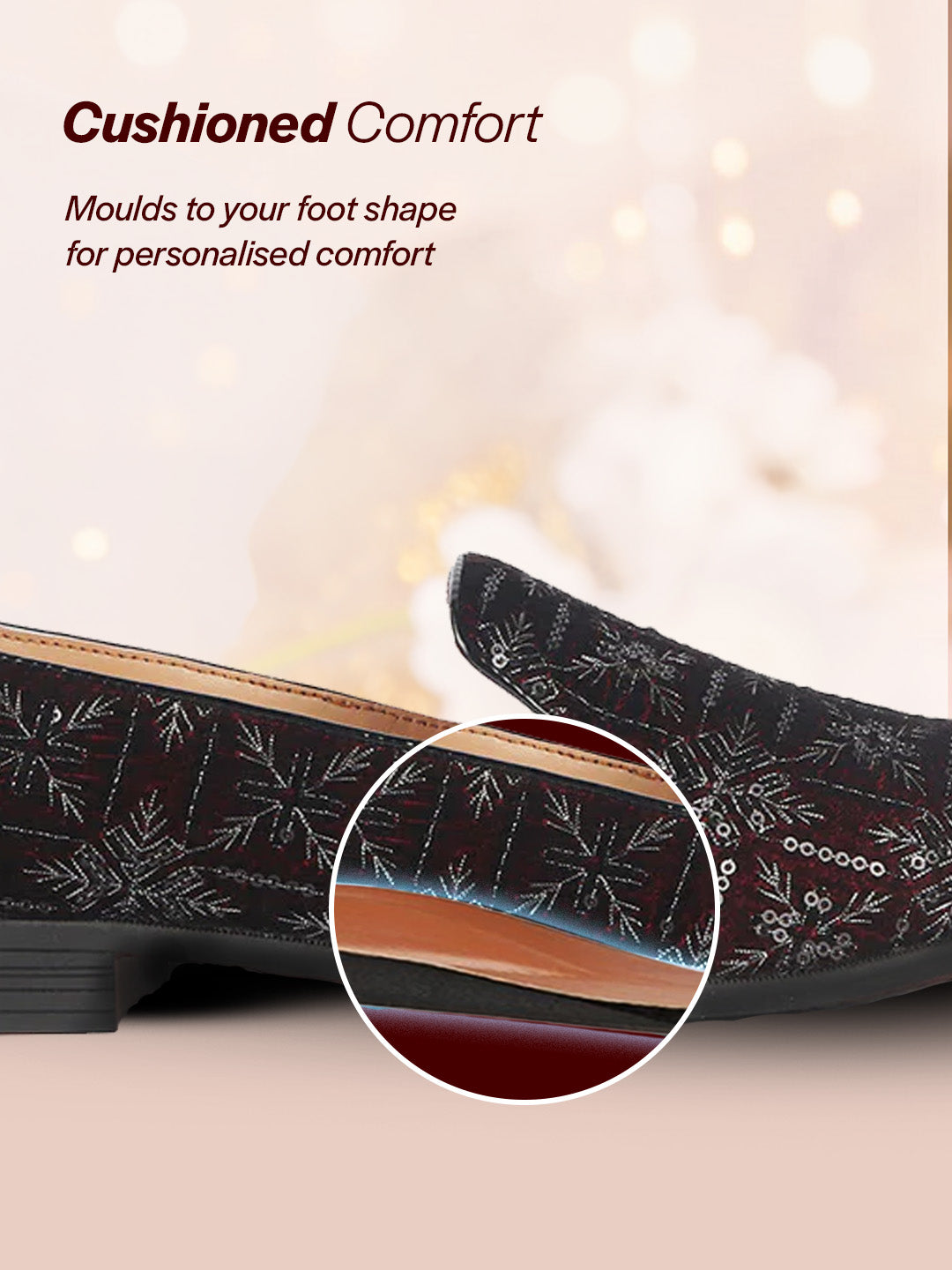 men cherry ethnic velvet sequin embroidered prom slip on juttis and mojaris for wedding|party slip-on|traditional kurtas shoes|festive slip on shoes
