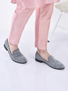 men grey ethnic velvet sequin embroidered prom slip on juttis and mojaris for wedding|party slip-on|traditional kurtas shoes|festive slip on shoes